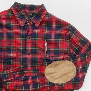 Polo by Ralph Lauren Red Plaid Shirt Size Large Button Front with Elbow Patches